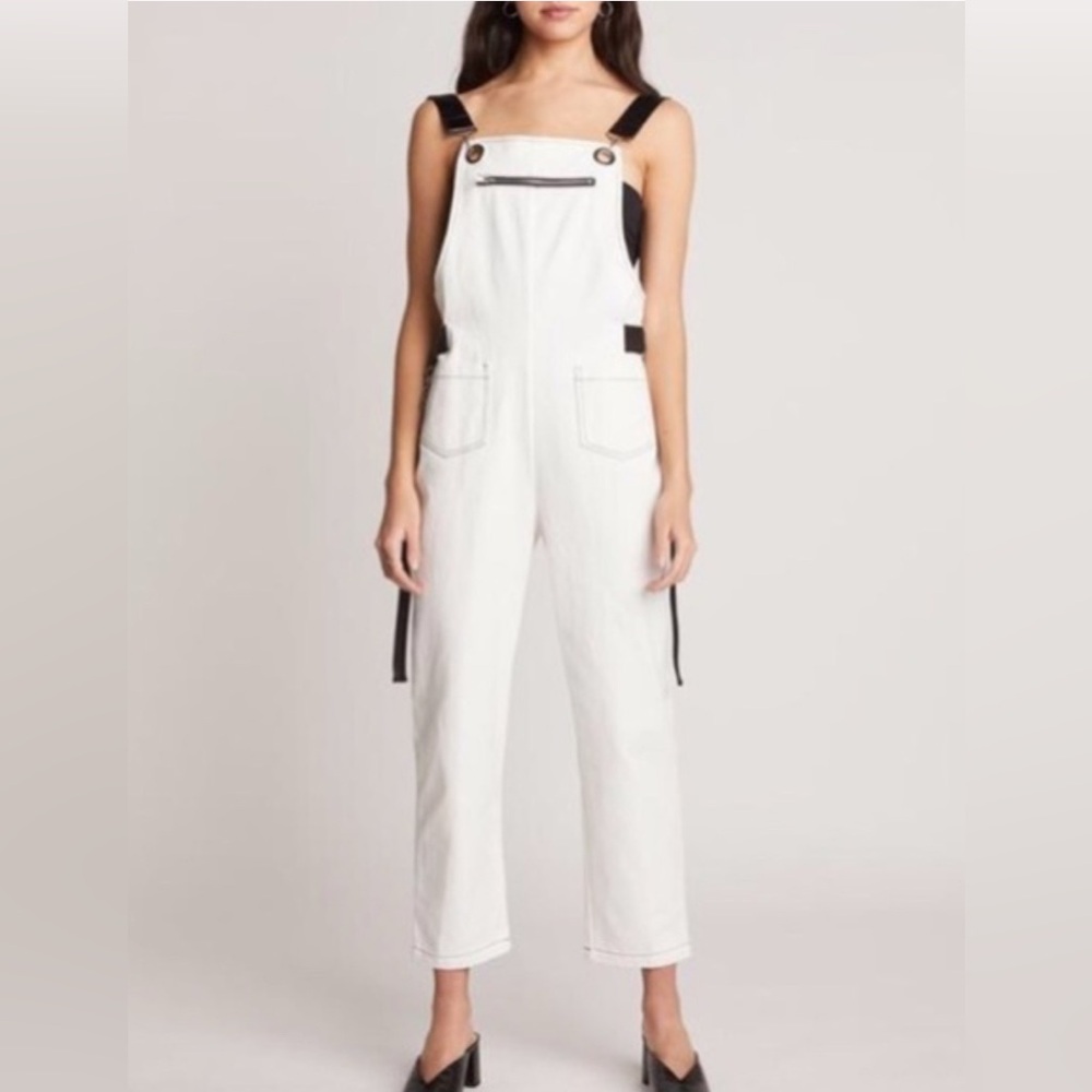 Choosy Off White Dumbo Overalls -  Contrasting Stitching&Black Straps.  XS   NWT